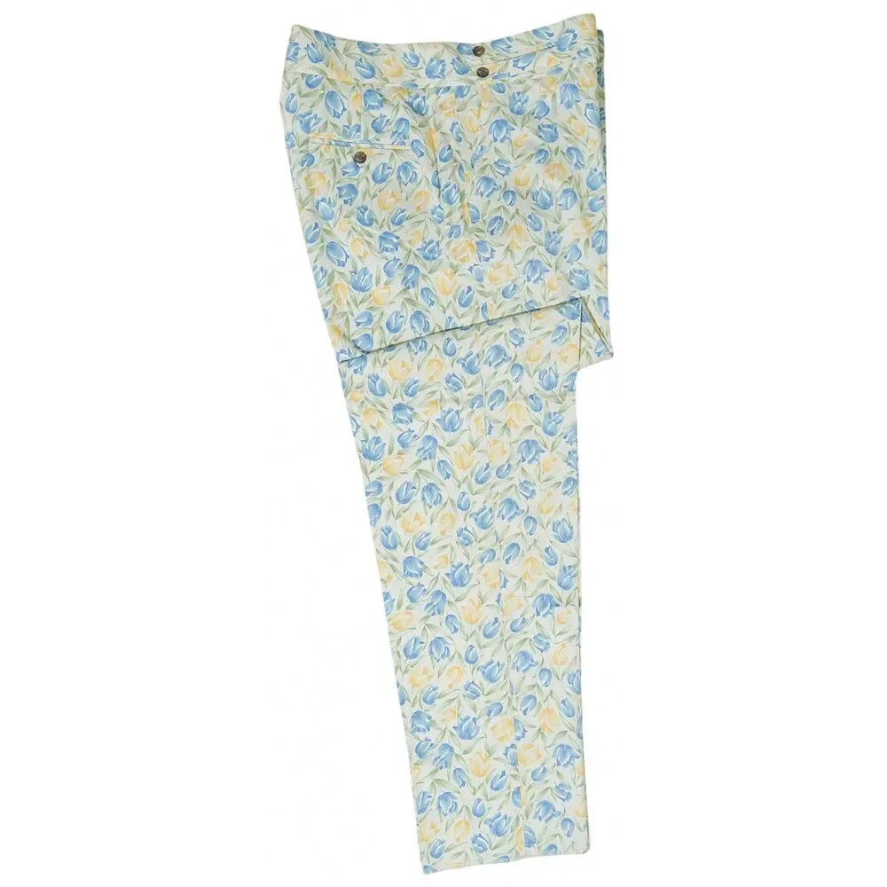 Mens Gurkha Pants 38 Blue Orange Green Floral Trousers Straight Fit Flat Front